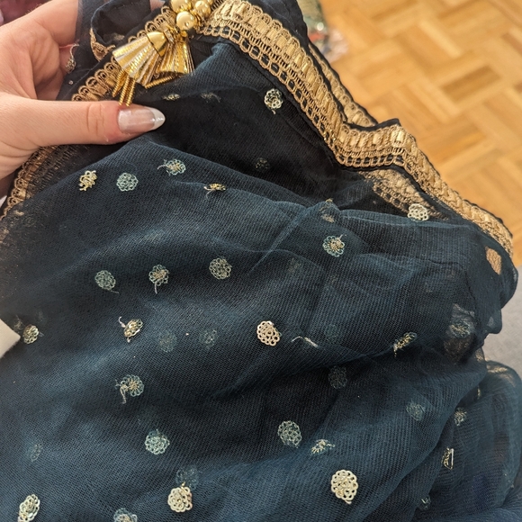 Dark blue teal lehenga - Picture 3 of 7